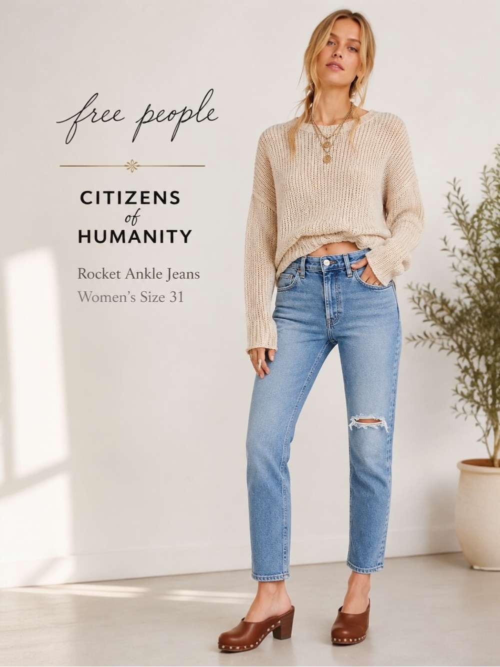 Citizens of Humanity Rocket Ankle High Rise Distressed Jeans Size 31